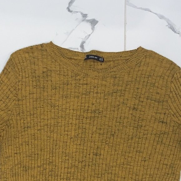 ZARA Knit Yellow Mustard Black Speckled Ribbed mini Sweater dress  Size Medium - Picture 4 of 10
